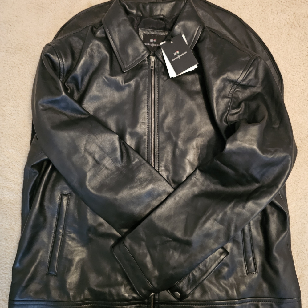 Marco Enzolani Genuine Leather Jacket Mens Medium Black Full Zip Minimal